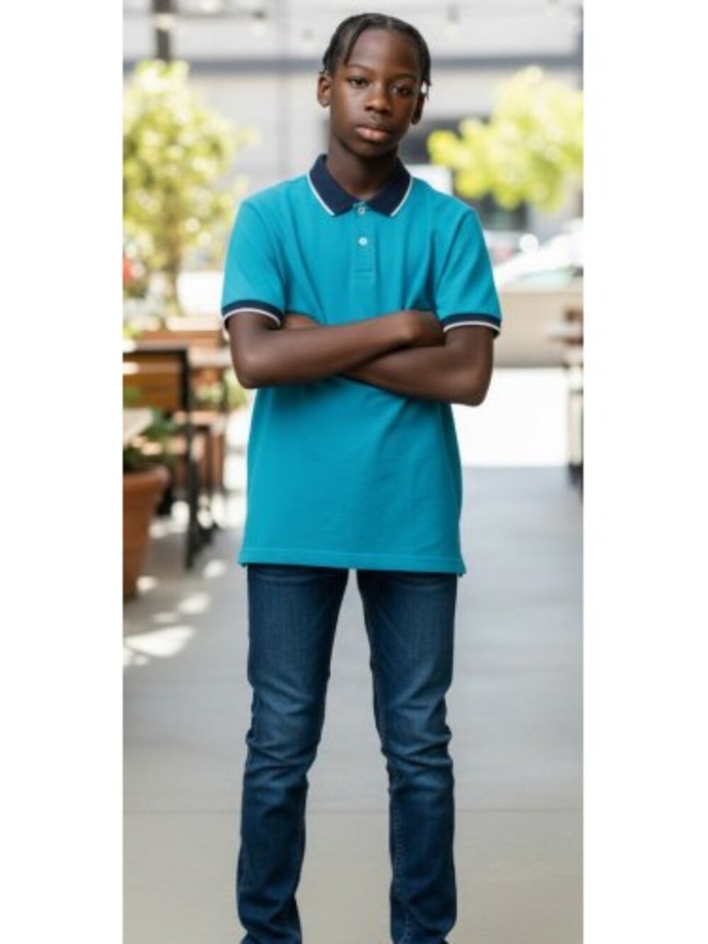 LANDS END Blue Short Sleeved Polo Top Boys Size 8